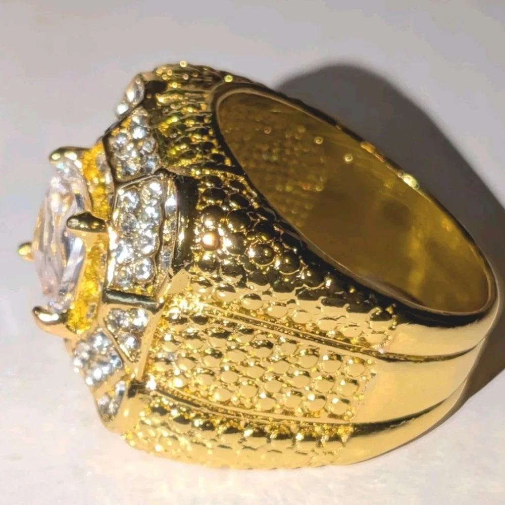 Simulated Diamond Mens Engagement Wedding Band Ring 3Ct 14k Yellow Gold Plated